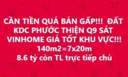 CẦN TIỀN QUÁ BÁN GẤP!!! ĐẤT KDC PHƯỚC THIỆN Q9 SÁT VINHOME GIÁ TỐT KHU VỰC!!!